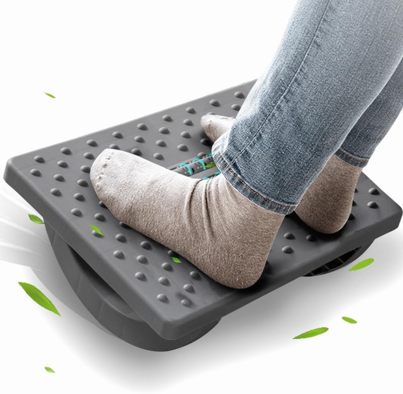CasaZenith Foot Rest for Under Desk at Work - Ergonomic Foot Stools for Under Office Desk - Rocking Footrest with Roller Massager - Leg Rest for Chair, Computer Gaming - Promote Leg Circulation(Gray) - Image 1
